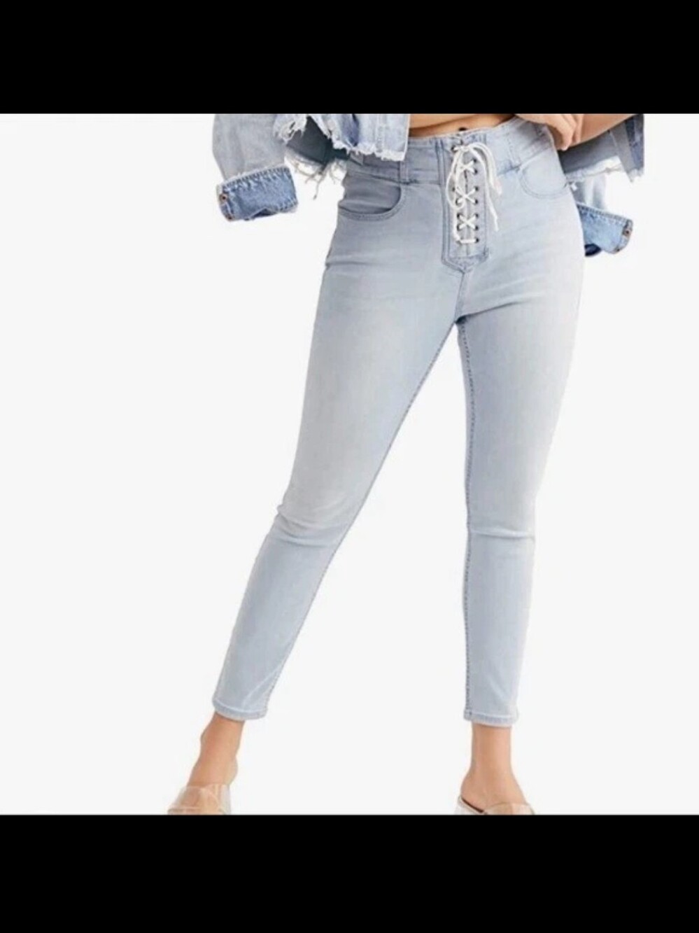 We The Free CRVY Lovers Knot Lace-Up Light Wash Jeans Women's 34